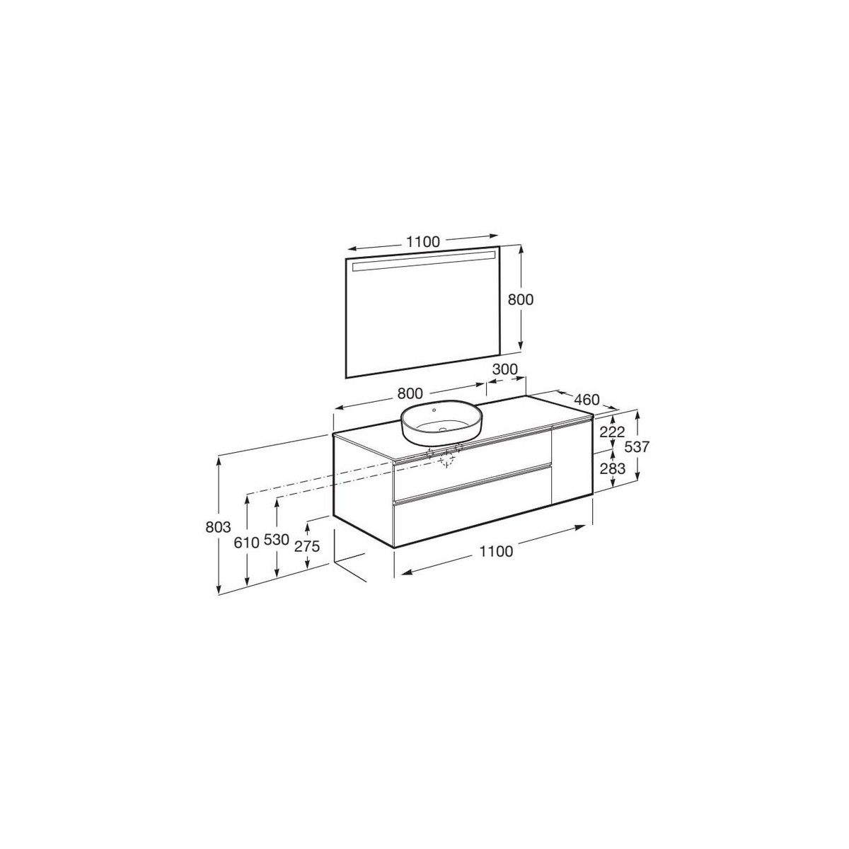 The Gap Pack Pour Vasque À Poser À Gauche 1100Mm Gris Moyen Mat/Poignées Noires - ROCA A851536547 