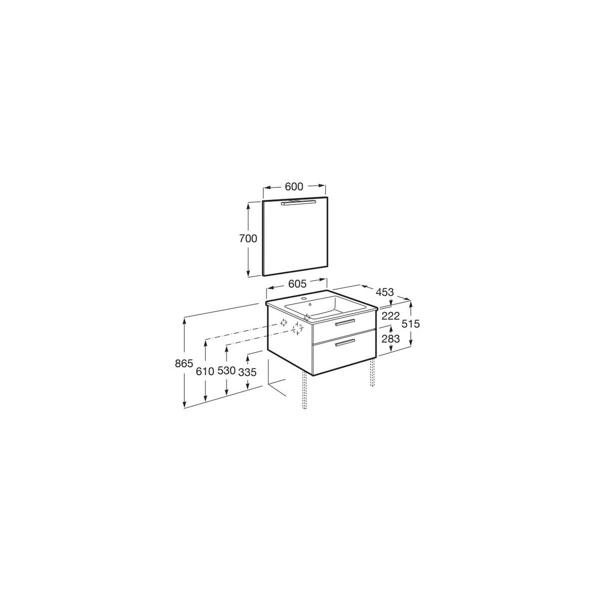 Victoria Pack 2 Tiroirs 600Mm Blanc Brillant - ROCA A851602806 