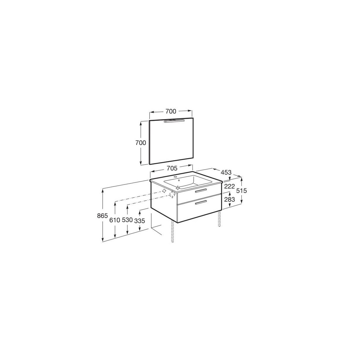 Victoria Pack 2 Tiroirs 700Mm Blanc Brillant - ROCA A851603806 