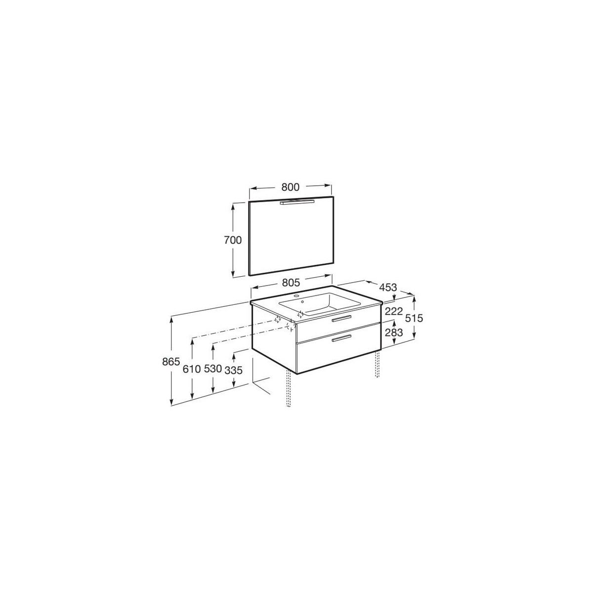 Victoria pack 2 tiroirs 800mm noyer - ROCA A851604517 