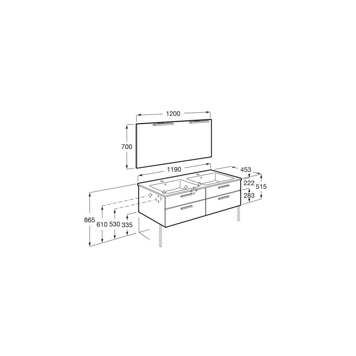 Victoria pack 2 tiroirs 1200mm blanc brillant - ROCA A851606806 