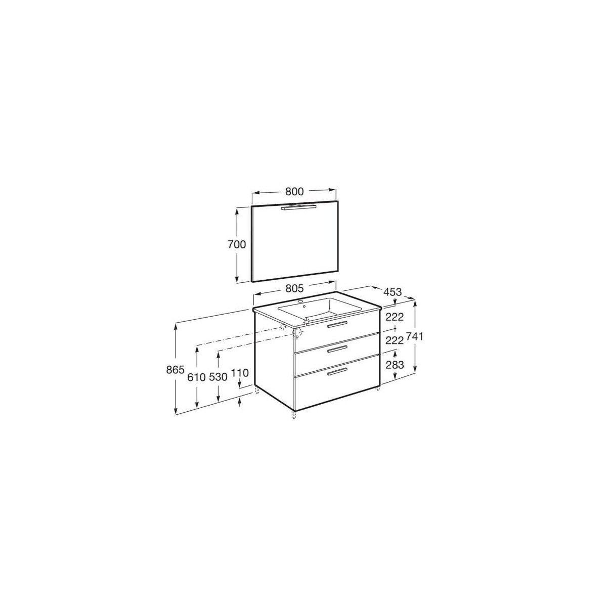 Victoria Pack 3 Tiroirs 800Mm Blanc Brillant - ROCA A851608806 