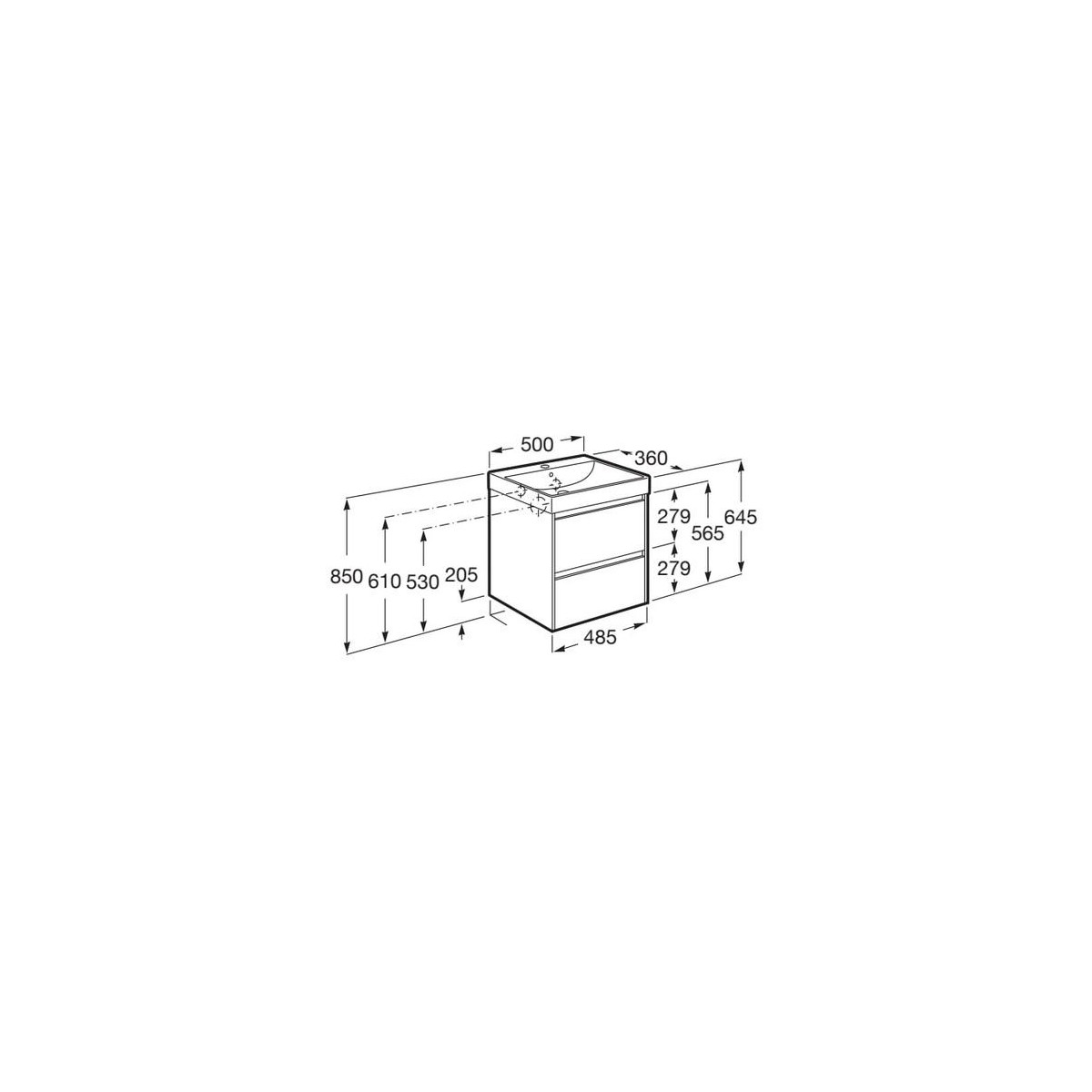 Ona Unik 2 Tiroirs 500Mm Cpt Orme Foncé-Roca A851682511 