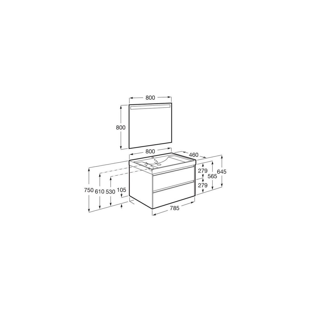 Ona Pack 2 Tiroirs 800Mm Lavabo Centré Blanc Mat-Roca A851707509 