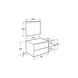 Ona Pack Meuble 2T+Plan Pr Lav Centré+Miroir 800 Blanc Mat-Roca A851716509 