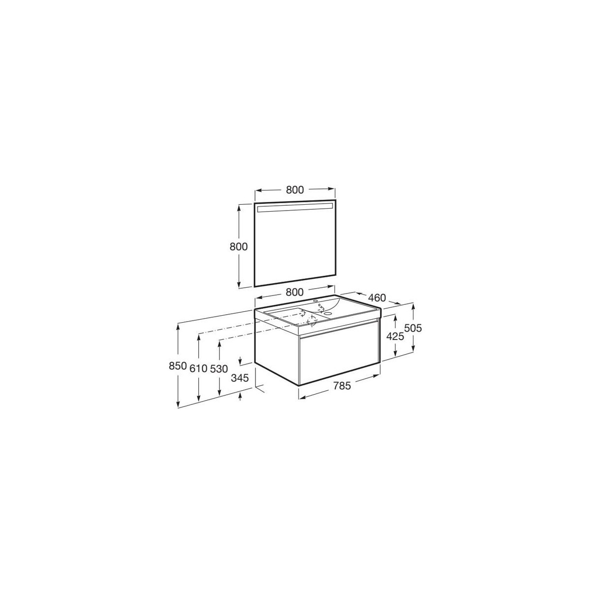 Ona Pack 1 Tiroir 800Mm Lavabo Droite Blanc Mat-Roca A851721509 