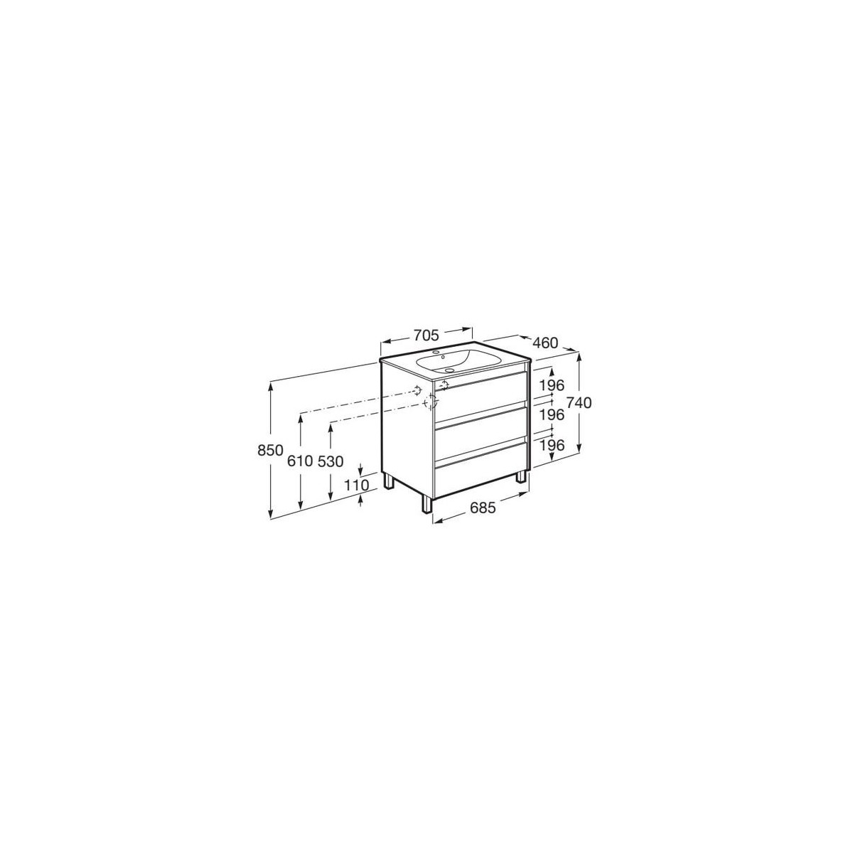 Tenet Unik 3 Tiroirs 700 Mm Noyer - ROCA A851780517 