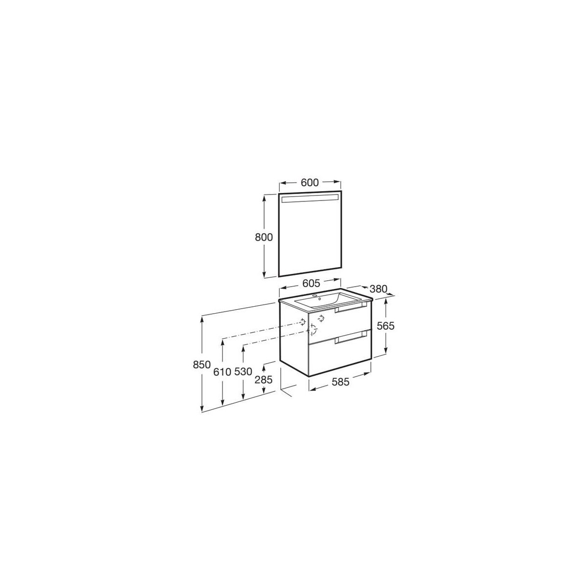 Aleyda Pack Compact 2 Tiroirs 600 Mm Noir Mat - ROCA A851830523 