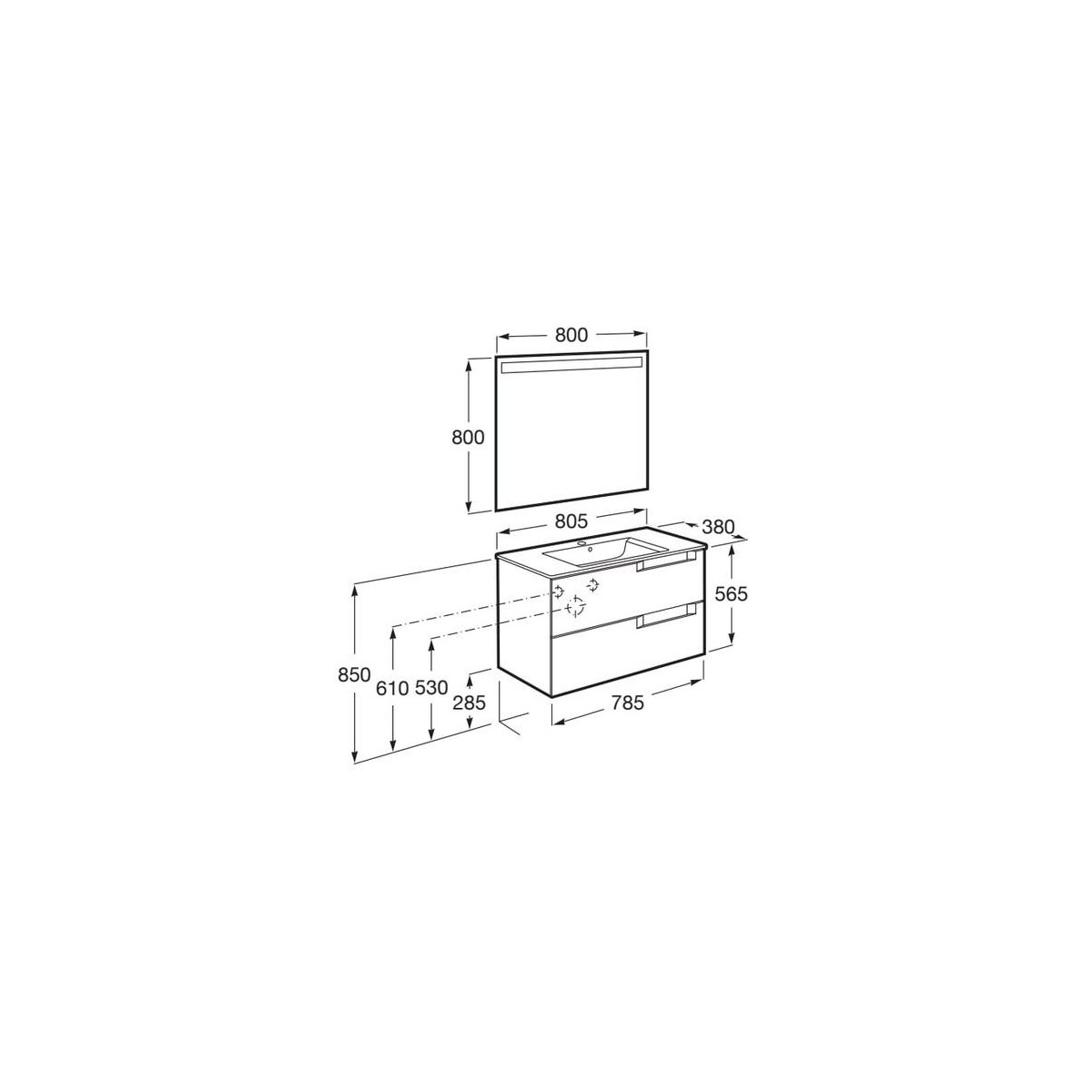 Aleyda Pack Compact 2 Tiroirs 800 Mm Noir Mat - ROCA A851832523 