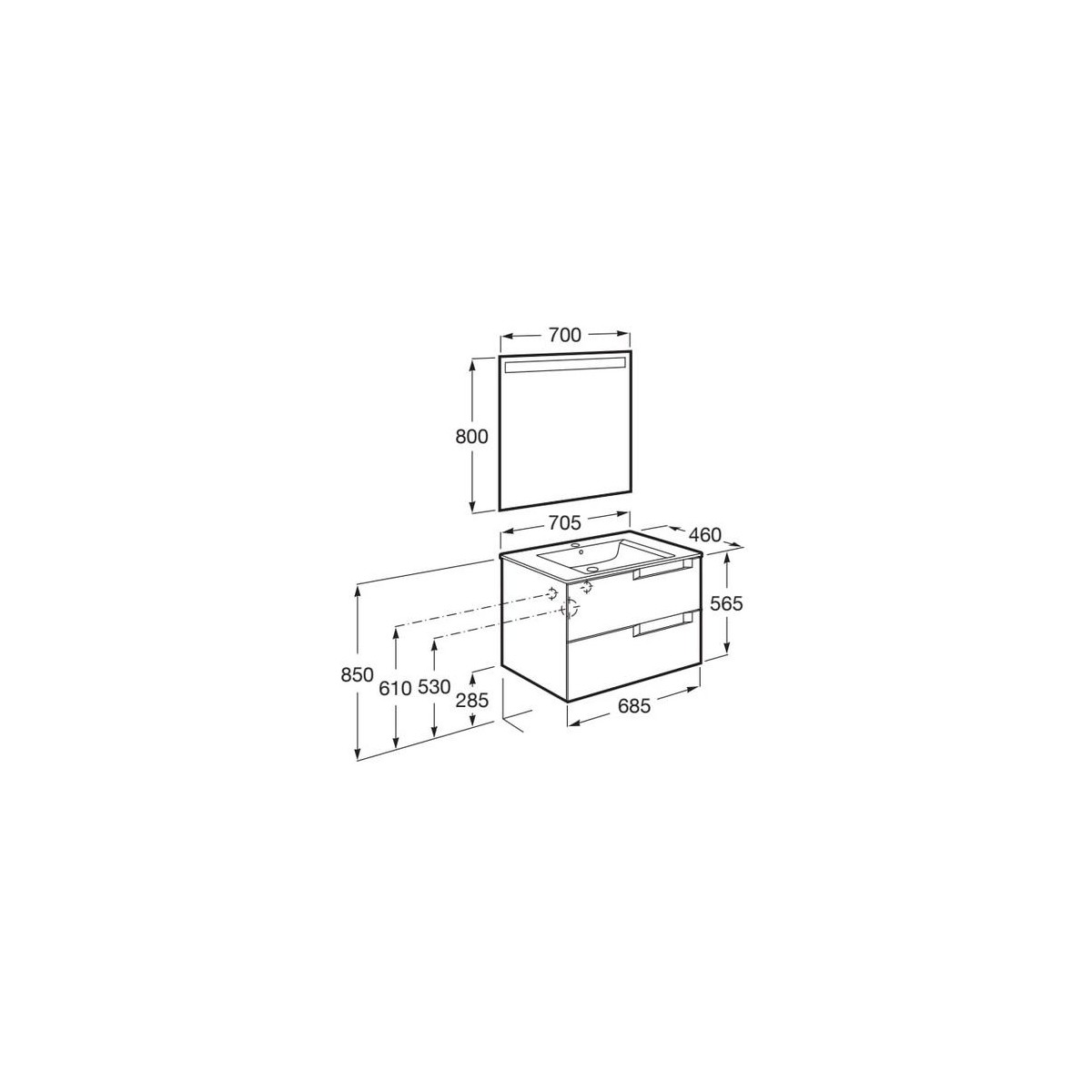 Aleyda Pack 2 Tiroirs 700 Mm Bois Blanchi - ROCA A851834525 