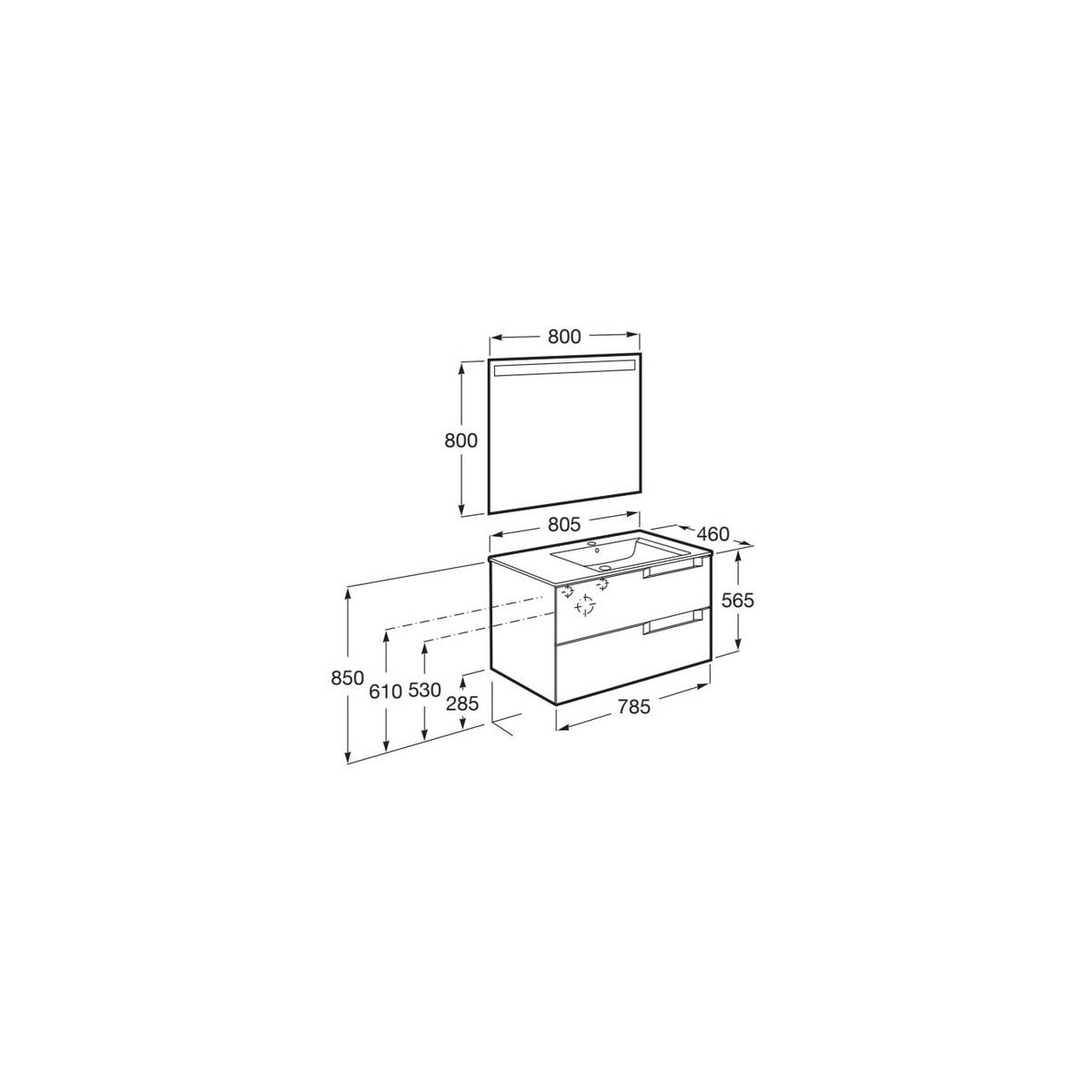 Aleyda Pack 2 Tiroirs Lavabo À Droite 800 Mm Gris Pierre Mat - ROCA A851835514 