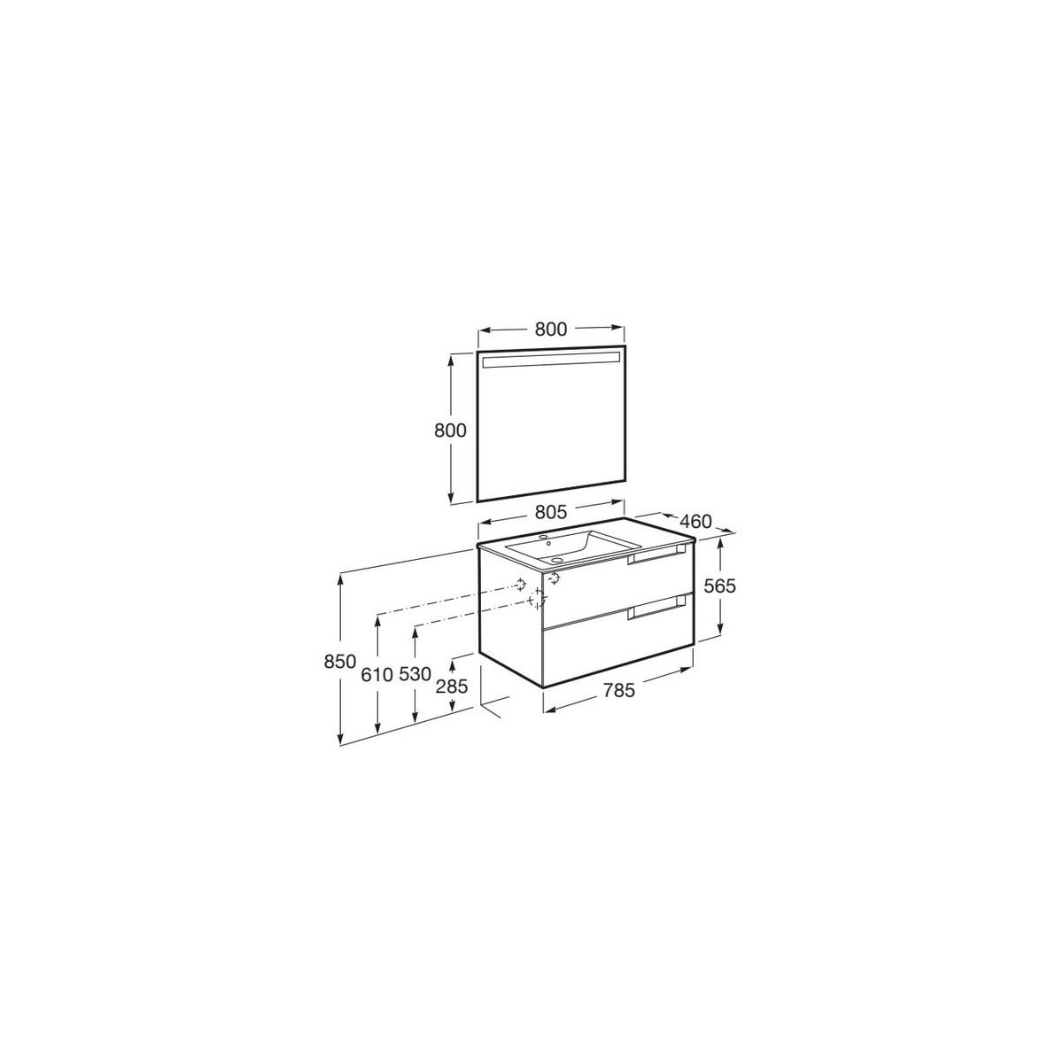 Aleyda Pack 2 Tiroirs Lavabo À Gauche 800 Mm Bois Blanchi - ROCA A851837525 