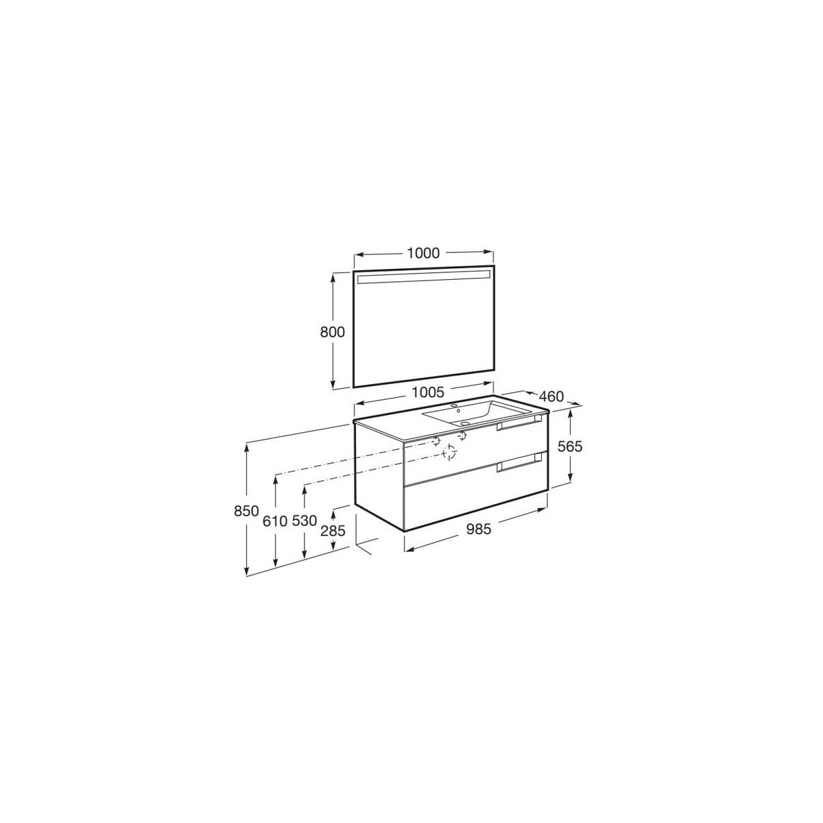 Aleyda Pack 2 Tiroirs Lavabo À Droite 1000 Mm Blanc Mat - ROCA A851838509 