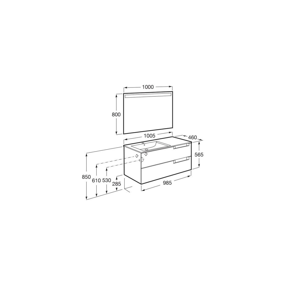 Aleyda Pack 2 Tiroirs Lavabo À Gauche 1000 Mm Blanc Mat - ROCA A851840509 