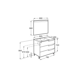 Aleyda Pack 3 Tiroirs Lavabo À Gauche 800 Mm Bois Naturel - ROCA A851845524 