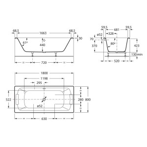 Baignoire acier émaillée avec fond antidérapant 1800X800 Blanc LUN - ROCA A221270000 
