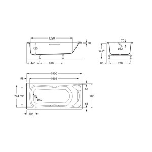 Becool  1900X900 A/Pieds/Poinees/Ap.T Blanc - ROCA A248014001 