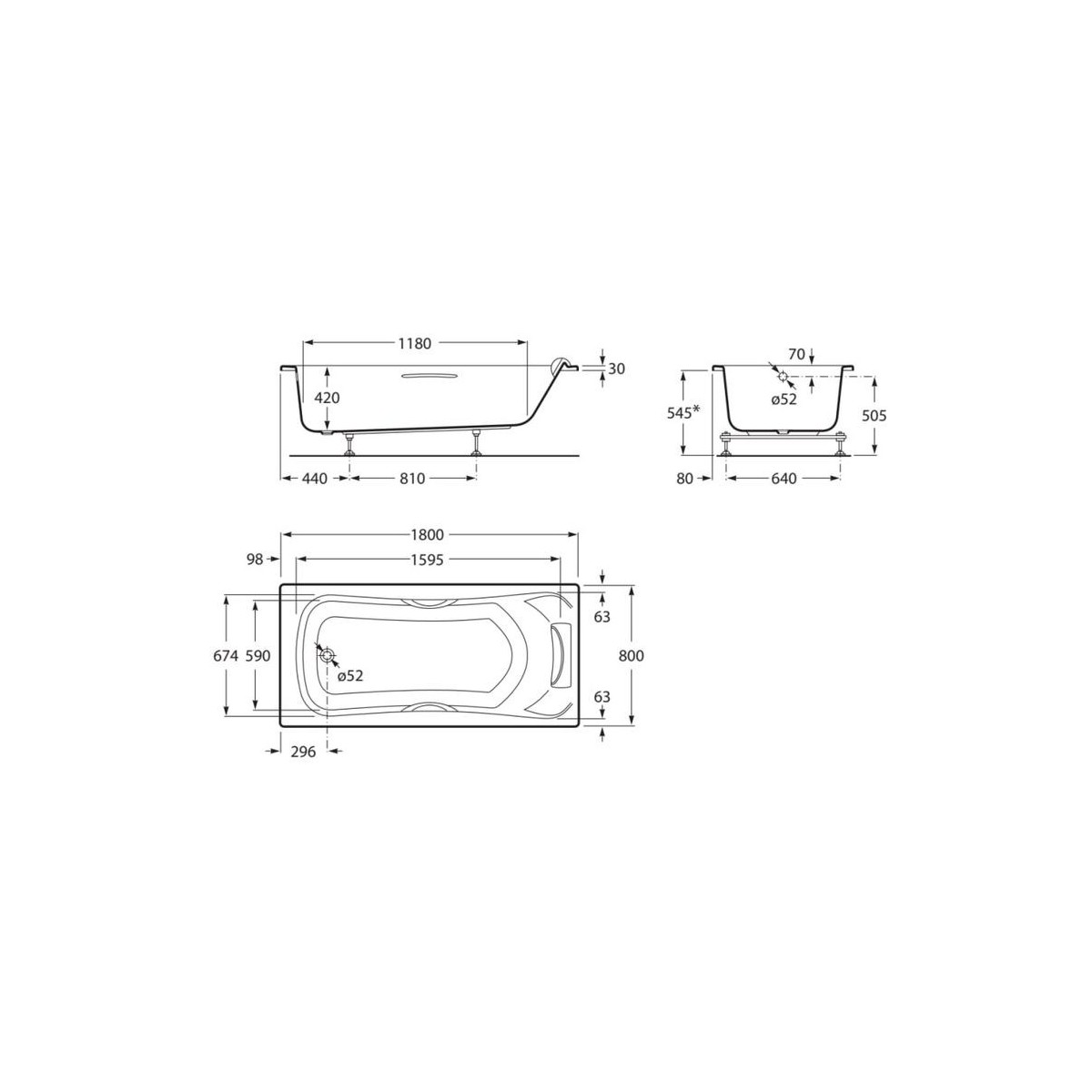 Becool 1800X800 A/Pieds/Poinees/Ap.T Blanc - ROCA A248015001 