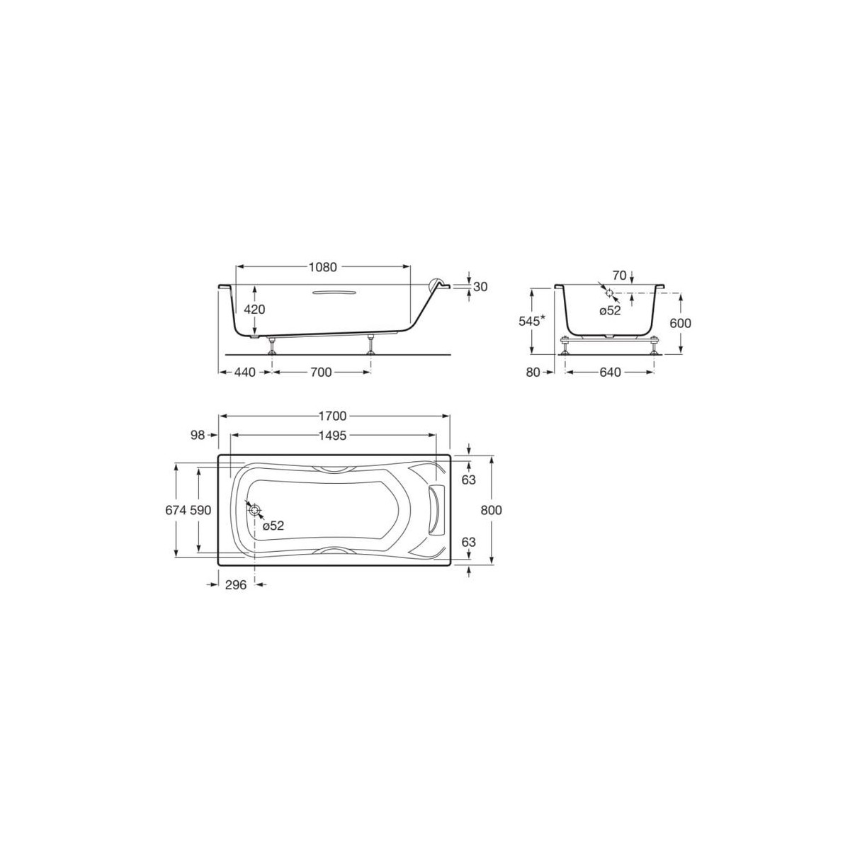 Becool  1700X800 A/Pieds/Poinees/Ap.T Blanc - ROCA A248016001 