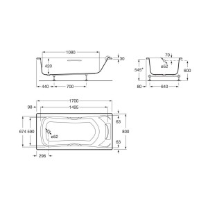 Becool 1700X800 Avec Appuie-Tete Et Poignees Blanc - ROCA A248050001 