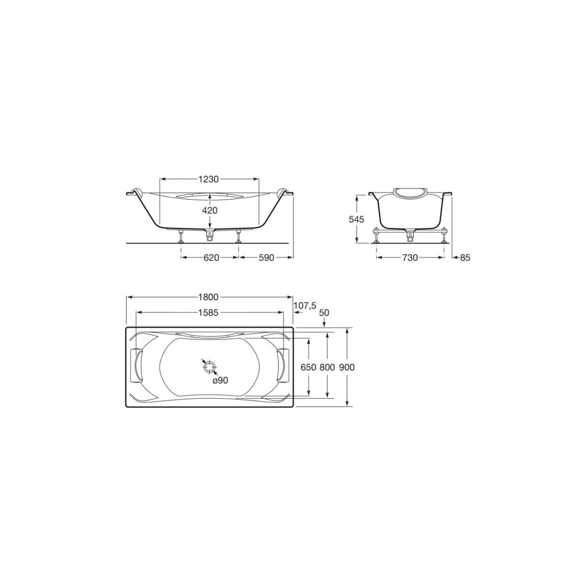 Baignoire Balnéo acrylique rectangulaire biplace à encastrer 1800X900 Blanc Be Cool - Roca A248054001 