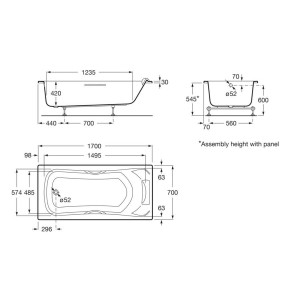 Baignoire acrylique rectangulaire 1700X700 Blanc Be Cool - ROCA A248340001 