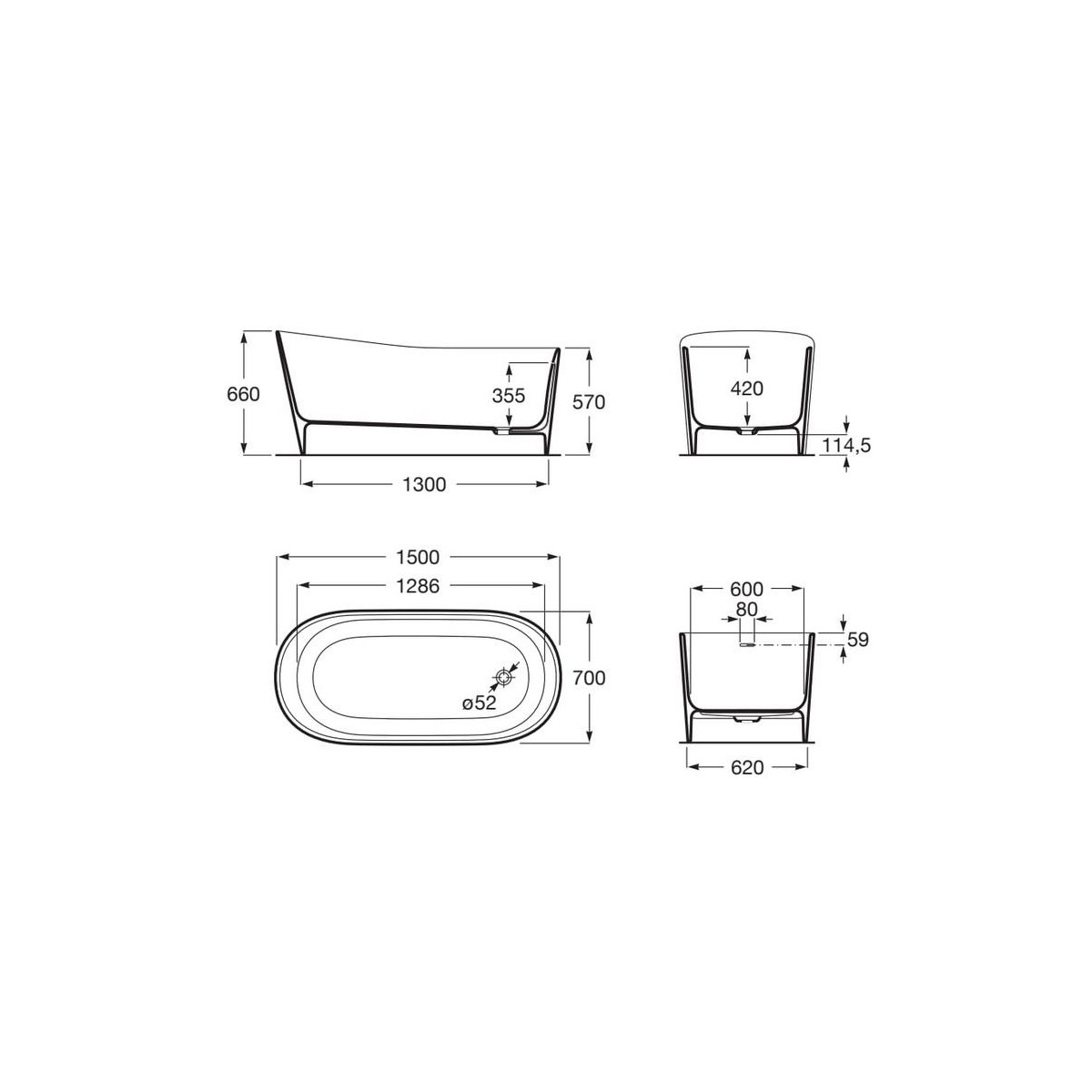 Maui Ronde Baignoire Stonex 1500X700  - ROCA A248499000 