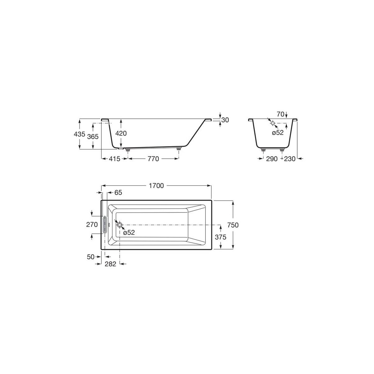 Vythos baign acrylique avec pieds 1700x750 - ROCA A248552000 