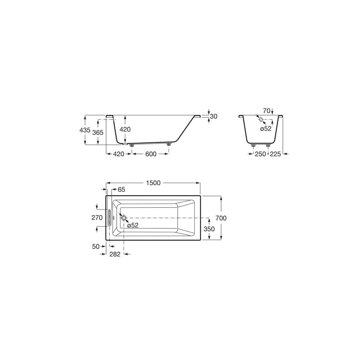 Vythos baign acryl avec pieds tonic 150x70 - ROCA A248576001 