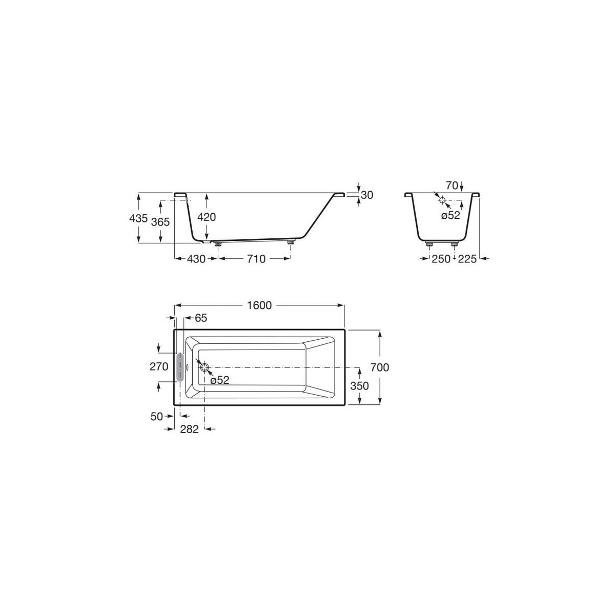 Vythos baign acryl avec pieds tonic 160x70 - ROCA A248577001 