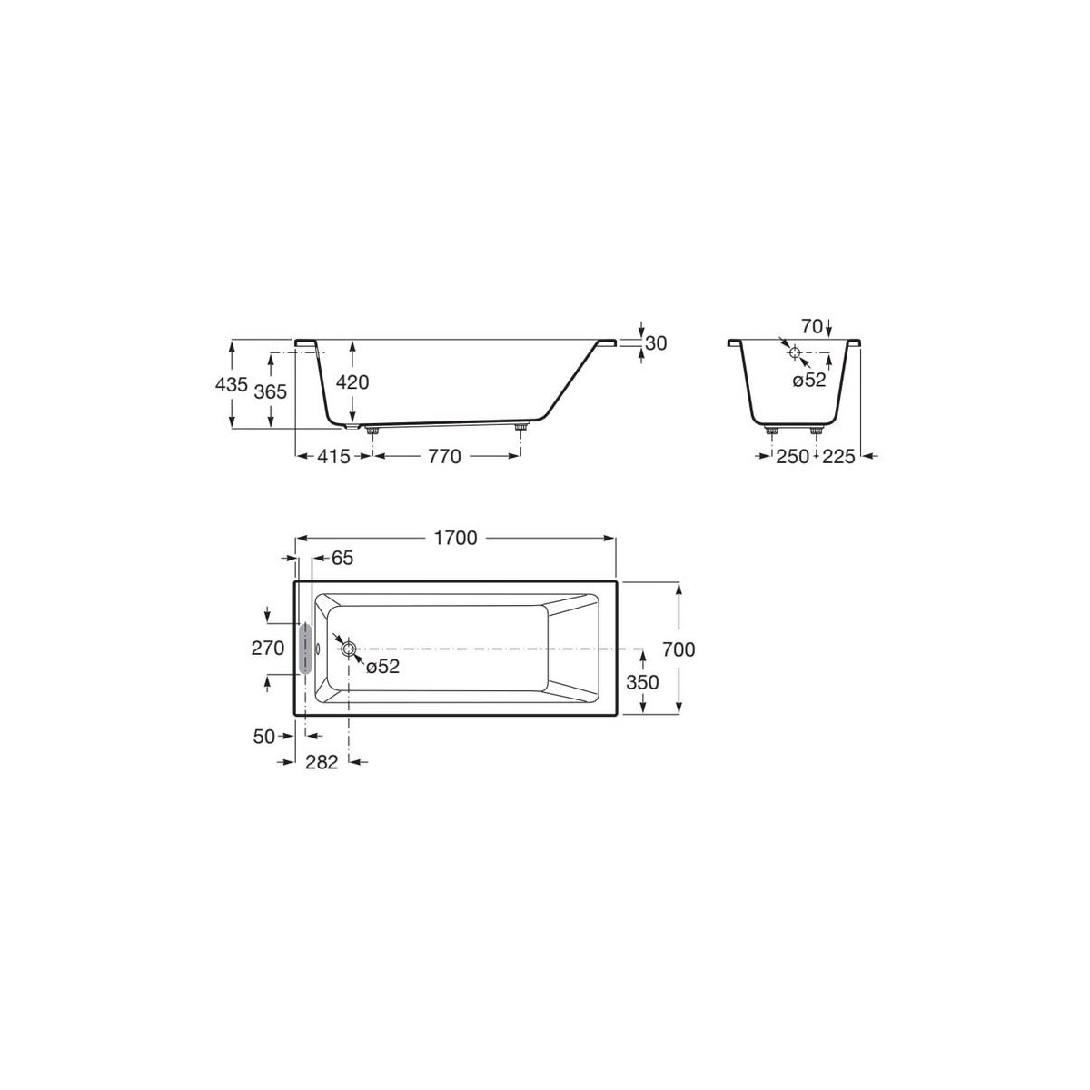 Vythos baign acryl avec pieds tonic 170x70 - ROCA A248578001 