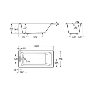 Vythos baign acryl avec pieds tonic 160x75 - ROCA A248579001 