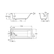 Vythos baign acryl avec pieds tonic 170x75 - ROCA A248580001 