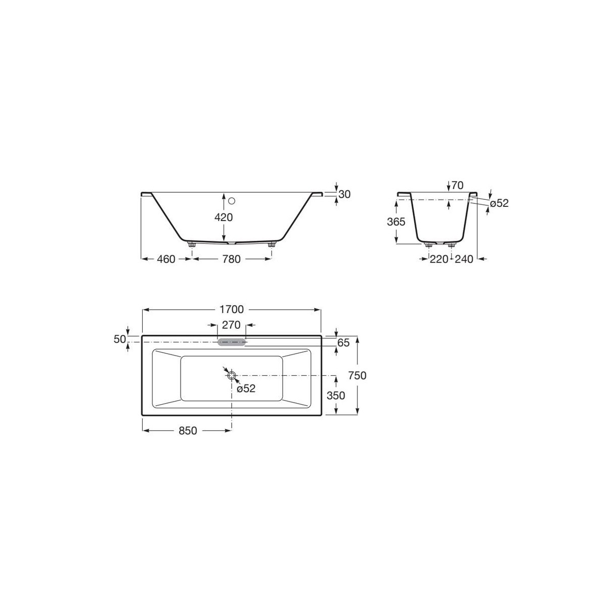 Vythos baign double acryl avec pieds tonic 170x75 - ROCA A248582001 