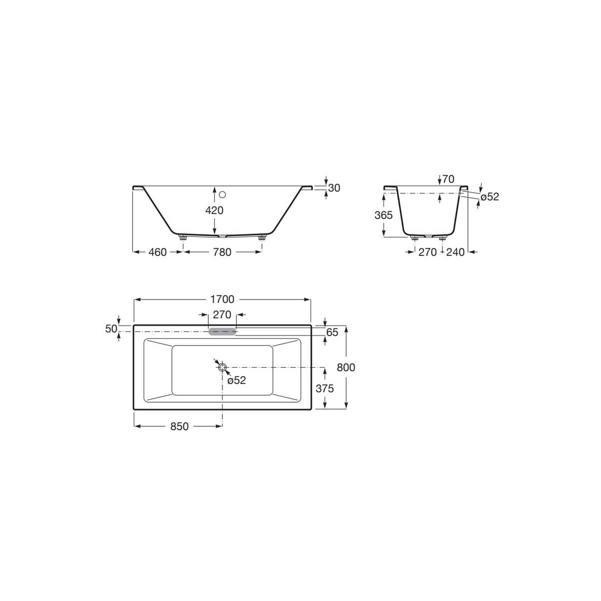 Vythos baign double acryl avec pieds tonic 170x80 - ROCA A248583001 