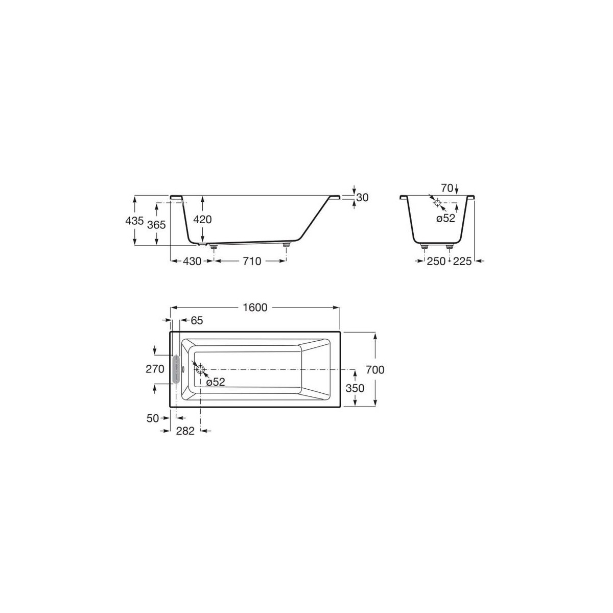 Vythos baign acryl avec pieds total 160x70 - ROCA A248600001 