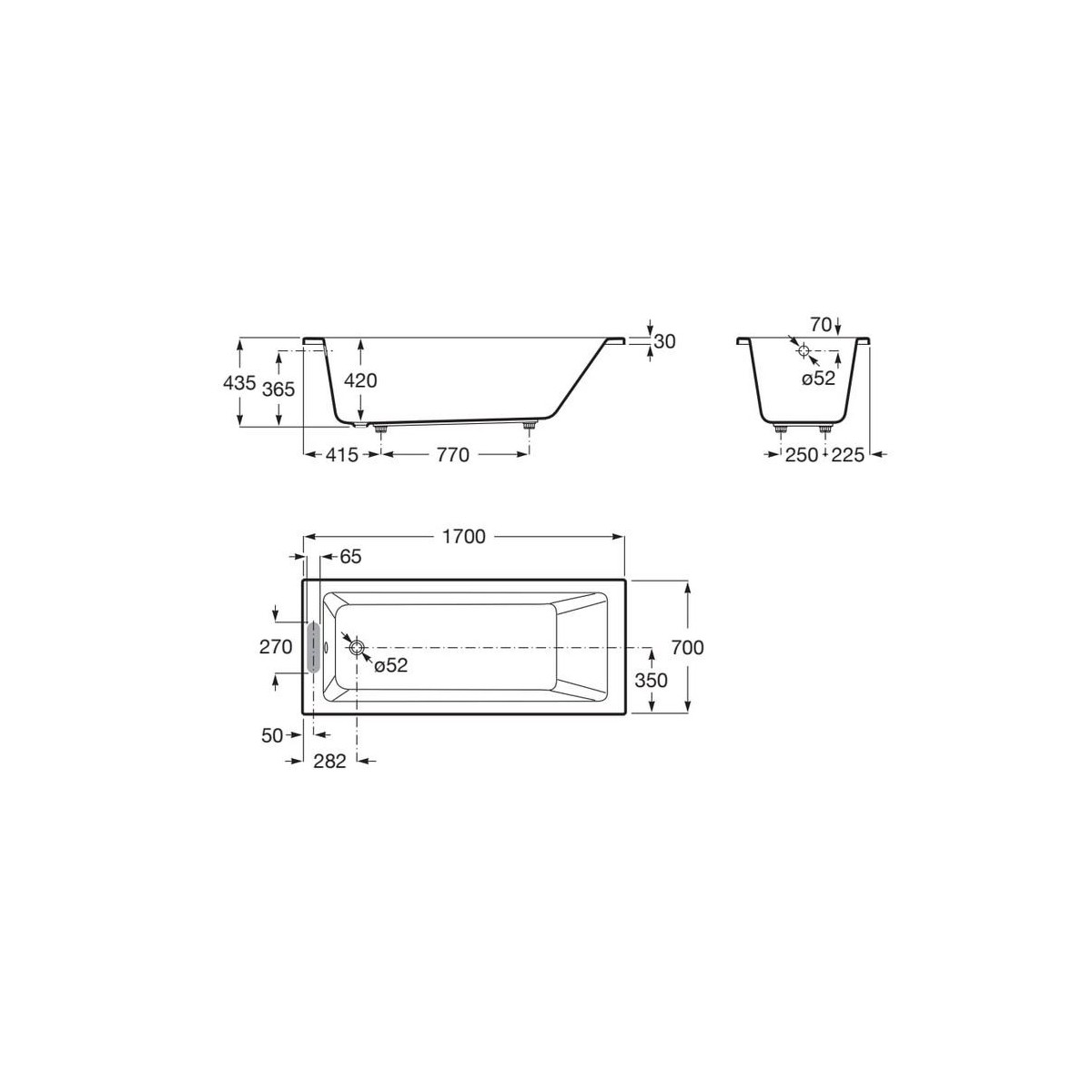 Vythos baign acryl avec pieds total 170x70 - ROCA A248601001 