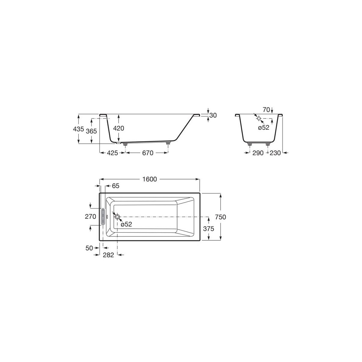 Vythos baign acryl avec pieds total 160x75 - ROCA A248602001 