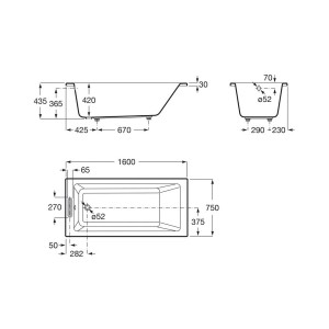 Vythos baign acryl avec pieds total 160x75 - ROCA A248602001 