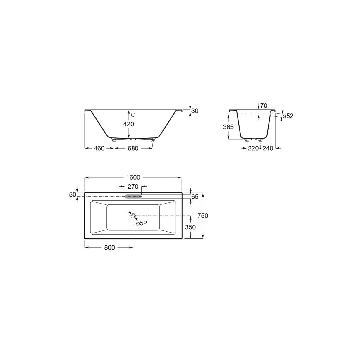 Vythos baign double acryl avec pieds total 160x75 - ROCA A248604001 
