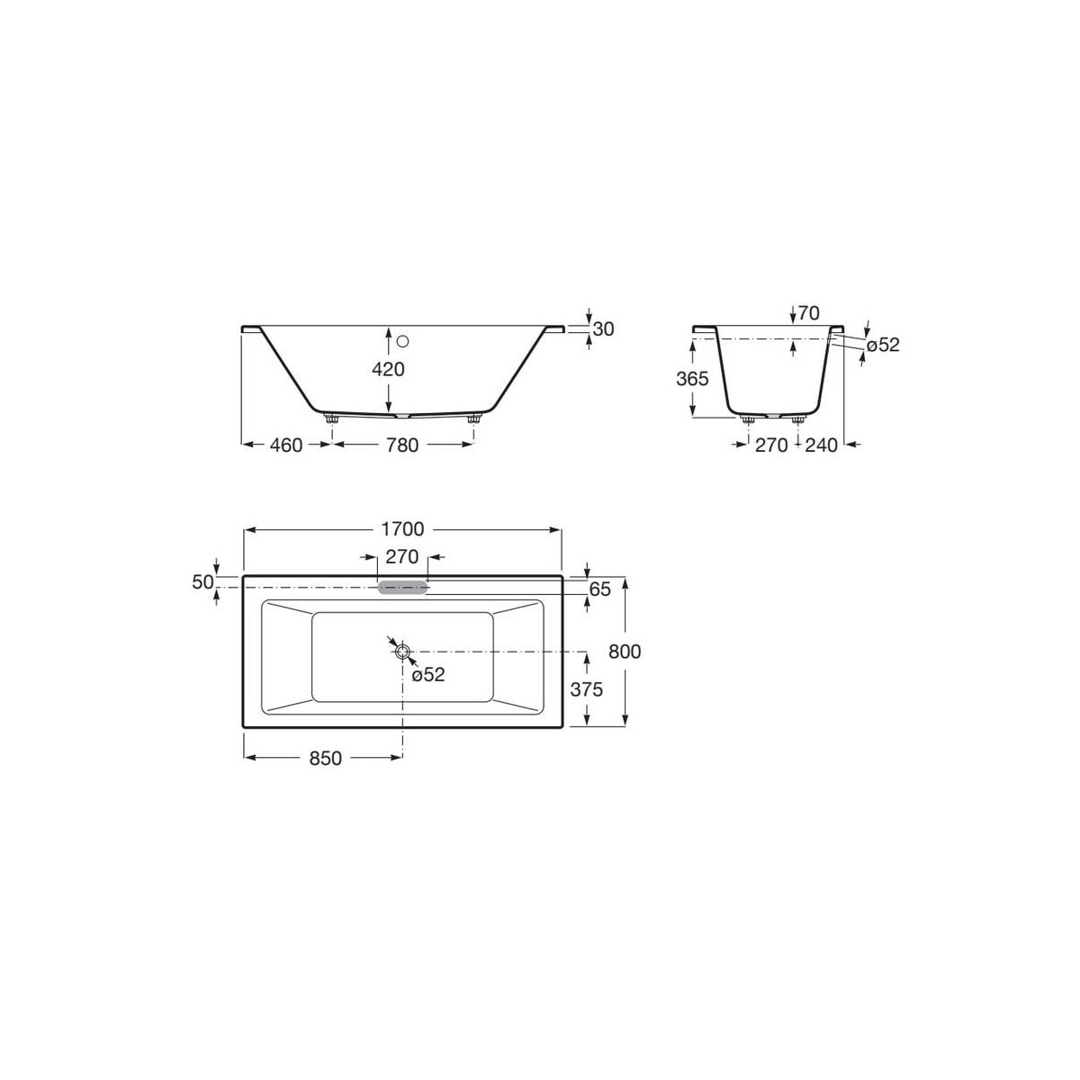 Vythos baign double acryl avec pieds total 170x80 - ROCA A248606001 