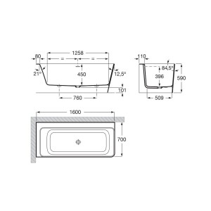 Ona baignoire îlot en stonex d'angle asymétrique gauche 1600x700 blanc - ROCA A248629000 