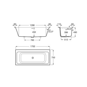 Ona baignoire encastrée stonex 1700x750 blanc - ROCA A248630000 