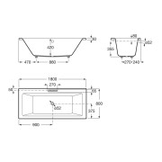 Vythos baignoire double acrylique avec pieds 180x80 - ROCA A248632000 