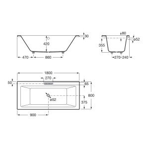 Vythos baign double acrylique avec pieds tonic 180x80 - ROCA A248634001 