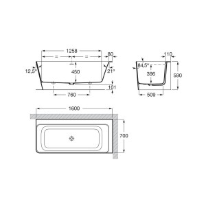 Ona baignoire îlot en stonex d'angle asymétrique droite 1600x700 blanc - ROCA A248638000 