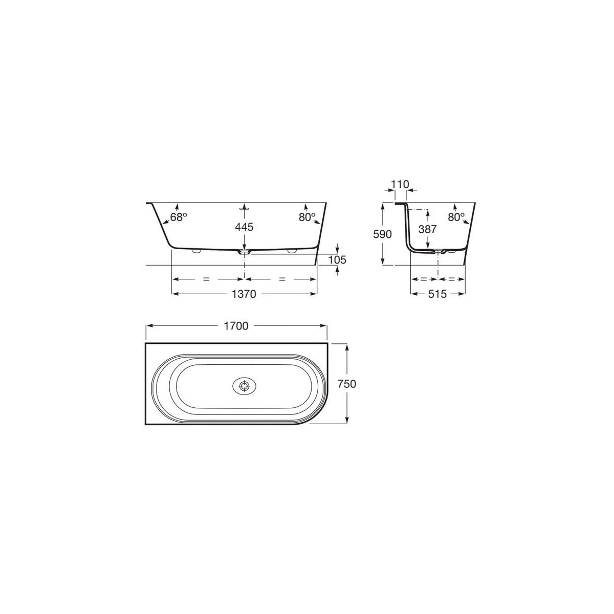 Raina baignoire d'angle gauche stonex 170x75 blanc - ROCA A248666000 