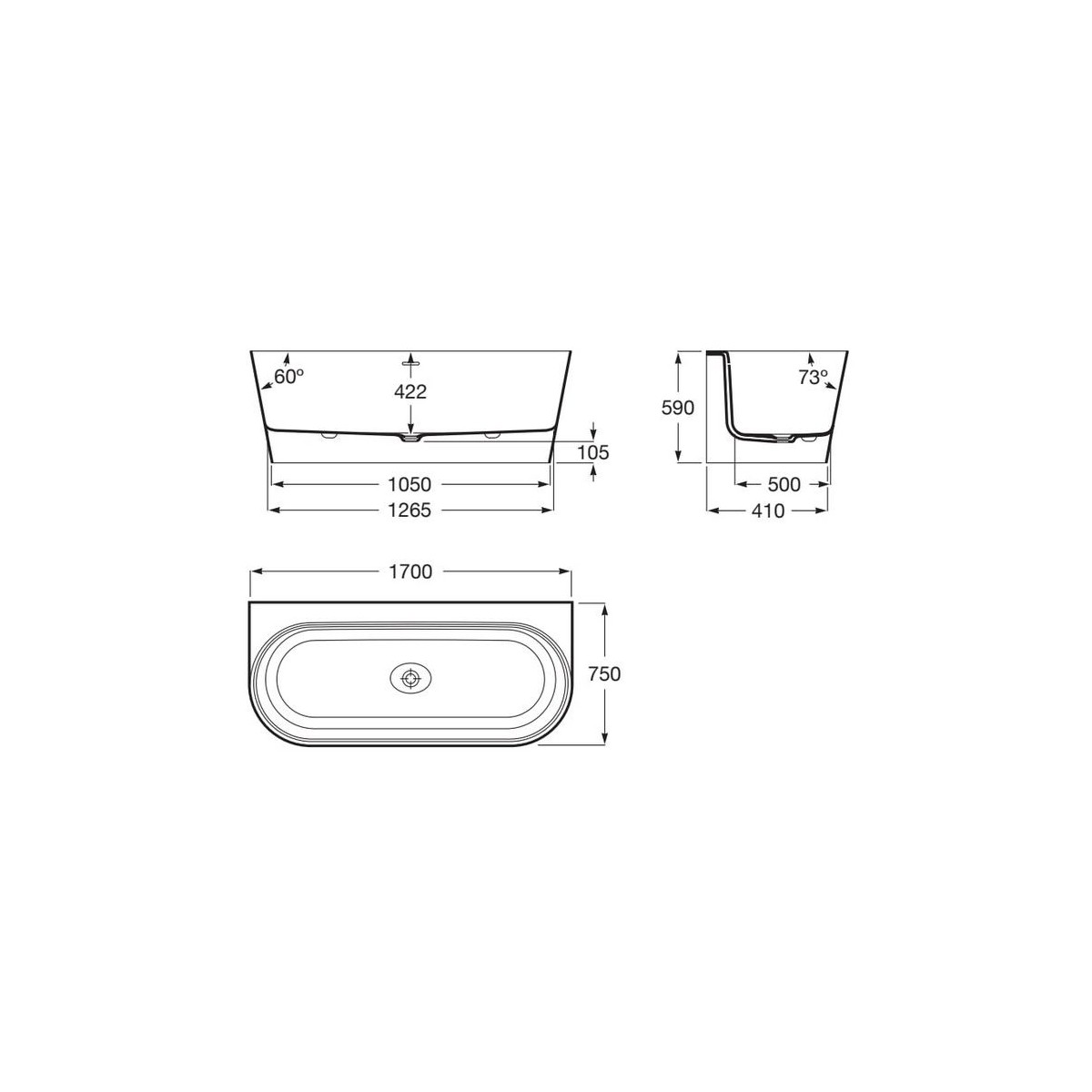 Raina baignoire murale stonex 170x75 blanc - ROCA A248668000 