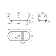 Tura baign îlot stonex vid clic-clac t-plein tablette éclairage led 170x75 blc - ROCA A248672000 