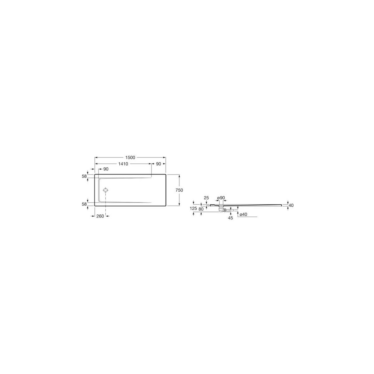 Receveur de douche 1500X750 Blanc Neo Daiquiri - ROCA A276177000 
